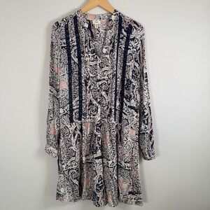 Tiny Anthropologie 1/2 Button Up Paisley Print Pattern Long Sleeve Midi Dress XS
